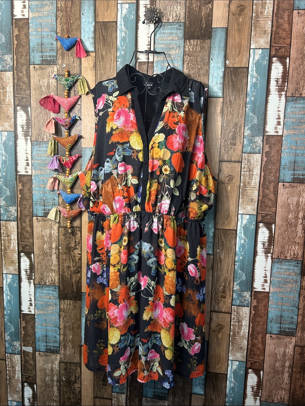 torrid Black Floral V-Neck Tiered Midi Dress